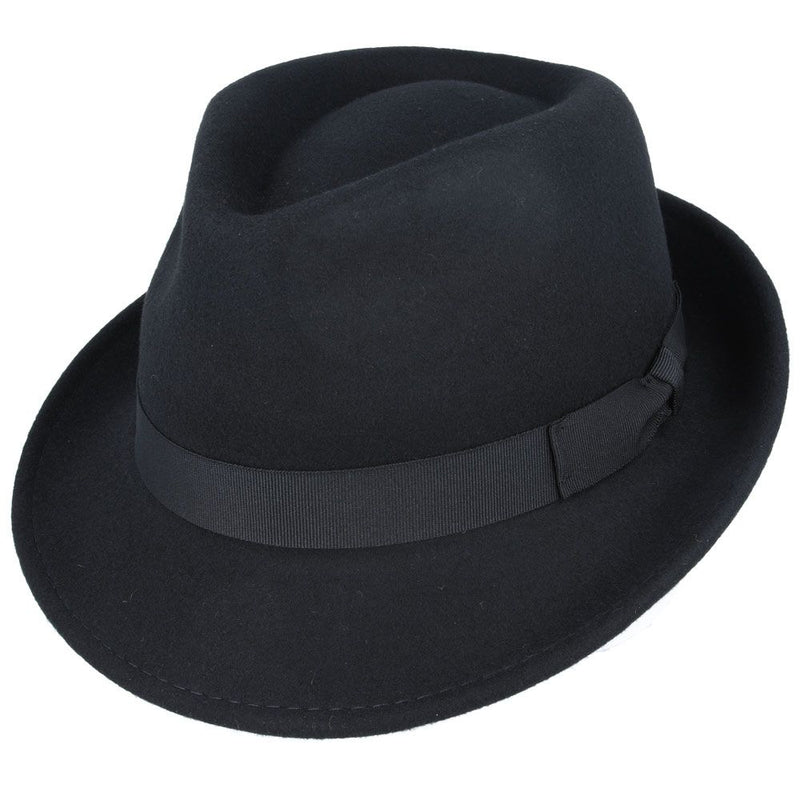 Crushable Wool Felt Trilby Hat, Black